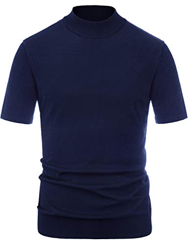 Men's Mock Turtleneck Shirt Short Sleeve Premium Lightweight Sweater Navy, Size M