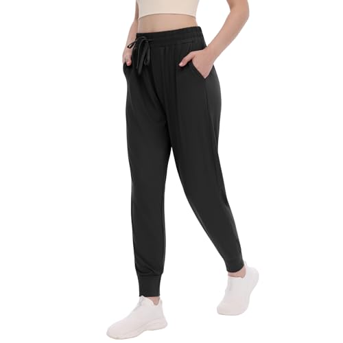 TNNZEET Women's Joggers with Pockets - High Waisted Sweatpants Tapered Leg Drawstring Lightweight Athletic Pants