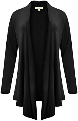 LUVAGE Womens Long Sleeve Draped Open Front Asymmetrical Cardigan