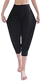 AvaCostume Modal Cotton Soft Yoga Sports Dance Harem Capri Pants, L, Black