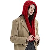 Women Chuncky 2-in-1 Hat and Scarf Thicken Winter Hat with Ear Flap Warm Balaclava Windproof Neck Warmer Scarf Cape Trendy