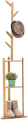 dshu Home/Furniture/Living Room Decoration Coat Racksbamboo Tree Garment Clothes Coat Hat Umbrella Portable Hanger Stand Rack with 3-Tier Storage Shelves and 5 Hooks Organiser