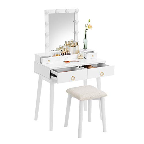 VASAGLE Makeup Vanity Set, Makeup Dressing Table Set with Mirror, 10