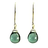 Periwinkle Slate Blue Glass Dangle Earrings 14kt Yellow Gold-filled