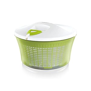 Leifheit ComfortLine slacentrifuge met rechts-/links-draaimechanisme in het deksel, sladroger inclusief slakom en zeef…