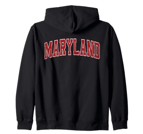 Maryland Red Vintage Style Retro Text Zip Hoodie