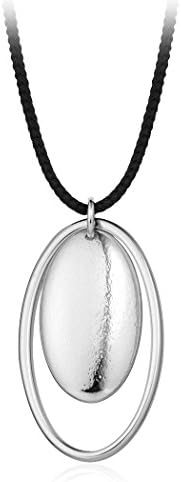 Oval Shaped Polished Rope Chain Pendant Necklace for Women