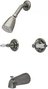 Kingston Brass KB248PL Twin Handle Tub and Shower Faucet with Decor Lever Handle, Brushed Nickel
