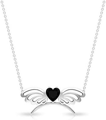 1 00カラットハート型 Sgl 認定ブラックスピネルブライダルペンダントネックレスアンティークレッドストーンゴールド刻印蝶ペンダント 7月誕生石ペンダント 18k ホワイトゴールド