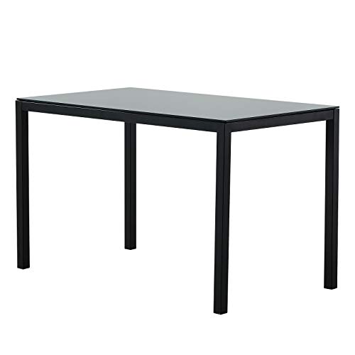Black Glass Dining Table, Tempered Glass Top Table Metal Legs