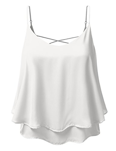 Doublju Sleeveless Loose Fit Strappy Chiffon Blouse Top OFFWHITE SMALL