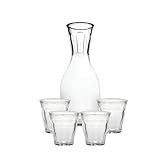 Duralex DK1 Picardie Carafe with 4 Tumblers Set, 1.1 Qt + four 5.625 oz, Clear Glass