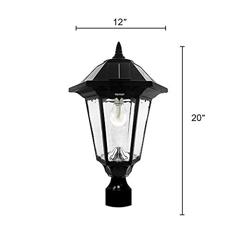 GAMA SONIC Windsor Bulb Solar Light, Outdoor Solar Powered LED, Wall or Post Mount, Black GS-99B-FPW - Thumbnail 3