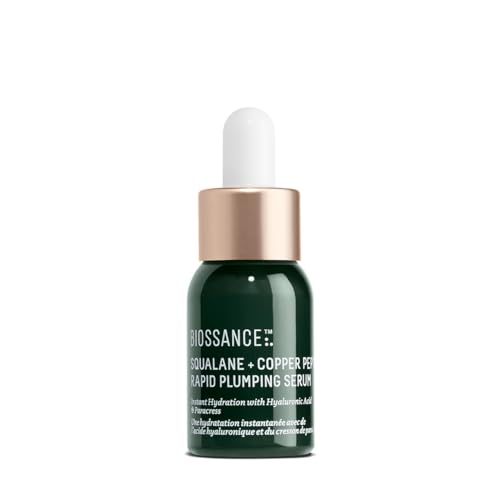 Biossance Squalane + Copper Peptide Rapid Plumping Serum 12ml - Face Serum for All Skin Types - Visibly Plumping + Firming Skin, Fine Lines + Wrinkles, Vegan Copper Peptides, Hyaluronic Acid