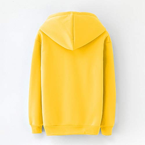 Tsmile Women Hooded Activewear Drawstring Long Sleeve Print Oversized Sports Loose Plain Fall Pullover Tops Blouse Yellow - Thumbnail 2