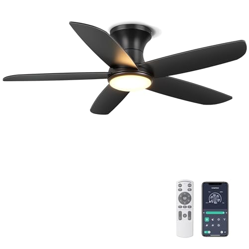 Ohniyou Ventilador de techo empotrable de 46 pulgadas con luces, control remoto/APP, luz regulable, motor DC silencioso, ventiladores de techo de interior para dormitorio cocina, negro