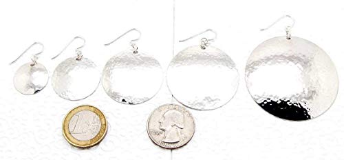 Hammered Silver Disc Earrings in Medium Large