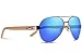 TREEHUT Wooden Bamboo Sunglasses Temples Classic Top Gun Retro Metal Frame Top Gun Wood Sunglasses (Silver Frame, Blue Mirror)