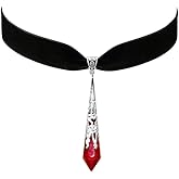 Gothic Velvet Crystal Pendant Choker Necklace for Women Vintage Red Black Crystal Gems Pendant Vampire Bat Design Halloween Necklace Jewelry Accessories Gifts