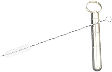 Maosifang Pocket Toothpick Holder Waterproof Aluminum Alloy Toothpick Box Metal Pill Case with key Ring and Straw Brush,9.5cmx1.4cm