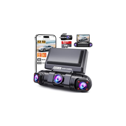 360° Dash Cam Front and Rear,4 Channel 2K Dash Cams for Cars,2K+1080P*3 Car Camera, Built-in Wi-Fi & APP, G-Sensor, 8 IR Lamps Night Vision, 64GB SD Card