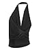 LE3NO Womens Lightweight Sexy Low Cut Halter Top with Stretch Black