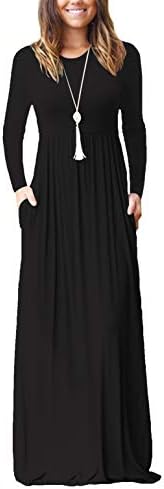 ZIKKER Women's Long Sleeve Loose Plain Maxi Dresses Casual Long Dresses Pockets