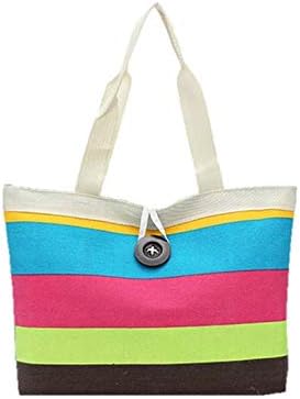 Amazon トートバッグ レディース おしゃれ かわいい カラフルボーダー ビッグボタン キュート ファスナー付き A ノーブランド品 トートバッグ