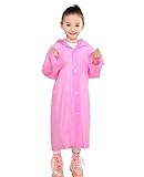Aircee Age 6~12 Kids Transparent Hooded Jacket Long Raincoat Cover Long Rainwear (Pink)