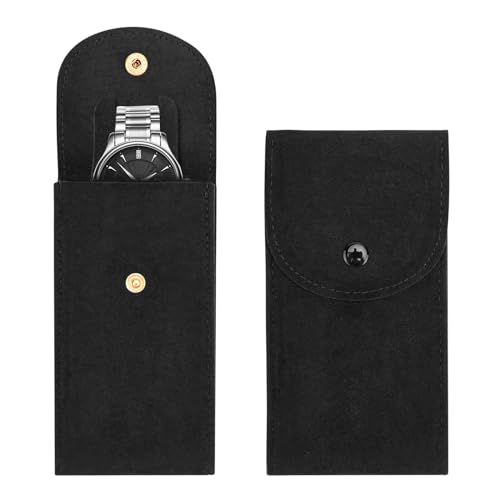 Bekecidi 2PCS Watch Pouch, Portable Flannelette Watch Storage Bag Watch Travel Pouch Watch Organizer Bag for Men and Women (Black)