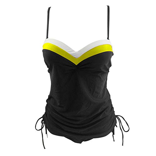 image for TTINAF Women Push up Tankini Swimsuit, Strap Patchwork Slim Padded Tan