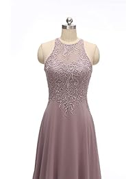 Vestidos de dama de honor Halter de gasa larga línea A de encaje formales vestidos de fiesta de boda 2019