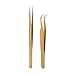 Straight & Curved Tweezers 2 Pieces Eyelash Extension Tweezers Set Stainless Steel Tweezers Lash Extension Tweezers Eye Makeup Tools (Gold)