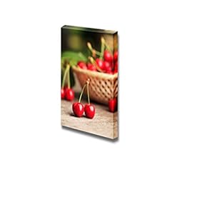Canvas Prints Wall Art - Sweet Cherries in Basket | Modern Wall Decor/Home Decoration Stretched Gallery Canvas Wrap Giclee Print. Ready to Hang - 18" x 12"