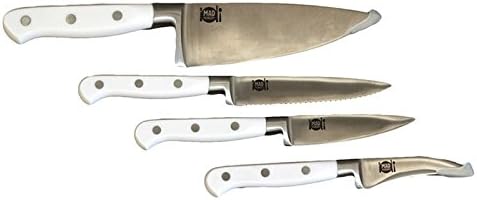 Mad Hungry 4-piece Forged Steel Cutlery Set - 5-1/2 Chef Knife, 4-1/2 Serrated Utility Knife, 3-1/2 Paring Knife, 3 Birds Beak Knife (White)