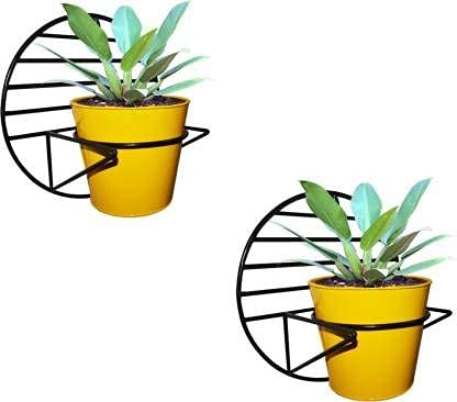 Decorscent Wall Mount Metal Planter Stand with Round Galvanized Bucket Planter (Set of 2)