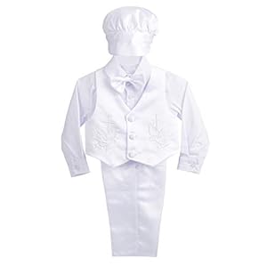 Lito Angels Baby Jongens Satijn Doop Outfit Formeel Wit Pak met Kap Vest Vlinderdas 5 Stukken Set Leeftijd 3-24 Maanden…