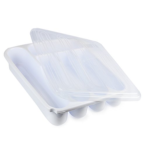Flatware Plastic Tray with Lid, Kitchen Cutlery and Utensil Drawer
