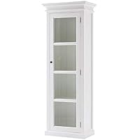 NovaSolo Halifax Pure White Mahogany Wood Single Display Stand With Glass Door And 4 Shelves