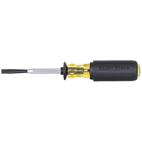 Klein Tools 6024K Slotted Screw-Holding Screwdriver, 1/4-Inch Split-Blade Flat Head Driver, Positive Gripping Action, Cushion-Grip Handle