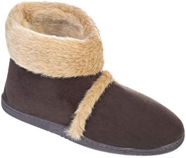 Mens Gents Brand Fur Lined Warm Winter Snug Slip On Hard Sole Ankle Bootee Slippers UK Sizes 7-12