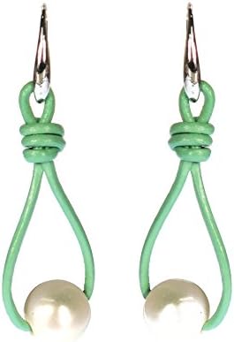 White Freshwater Pearl White Loop Leather Genuine Drop Silver-tone Earrings (Mint)