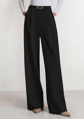 PRETTYGARDEN Pantalones de Vestir de Pierna Ancha para Mujer, Pantalones Casuales de Negocios, Sueltos, de Trabajo, Palazzo, Pantalones de Cintura Alta