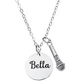 Personalized Engraved Microphone Charm Necklace, Microphone Pendant Necklace, Singers Jewelry for Women