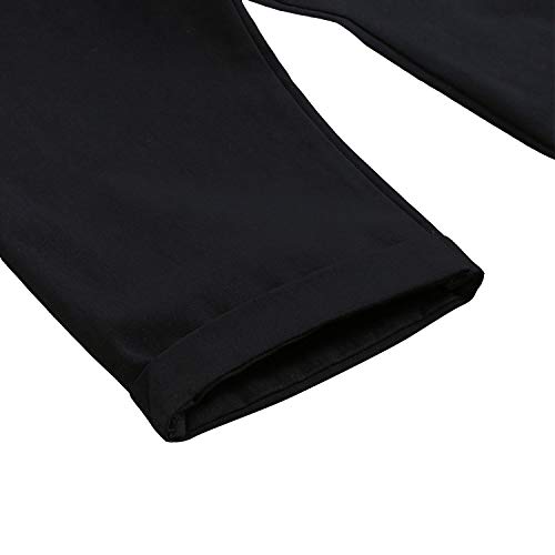 Baby Boys Gentleman Outfit Set, Infant Plain Shirt+Bowtie +Suspenders Pants for Toddler Casual Formal Wedding Birthday Party (White Long Sleeve Plain Black Pants, 18-24 Months) - Thumbnail 3