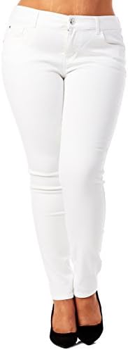 Womens Ladies Plus Sizes Curvy Basic Color Skinny Twill Pants (14, White)