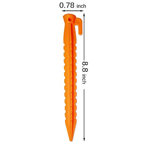 Nice2you Stakes with an Anchor - Apply to Outdoor Bounce House & Tents / Durable Plastic Pegs, Safety Orange (8.8 inch Pack of 6) - Compatible to Sand Beach Lawn Camping