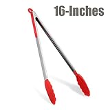 PerHomeAid Silicone Cooking Tongs,Kitchen Food Tongs, 16 Inch Heavy Duty Non-Stick Stainless Steel Kitchen Tongs For Barbeque Cooking Grilling