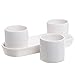 MyGift 4 Piece Set White Ceramic Small Plant Pots with Drainage Hole, Indoor House Planter with Drip Tray