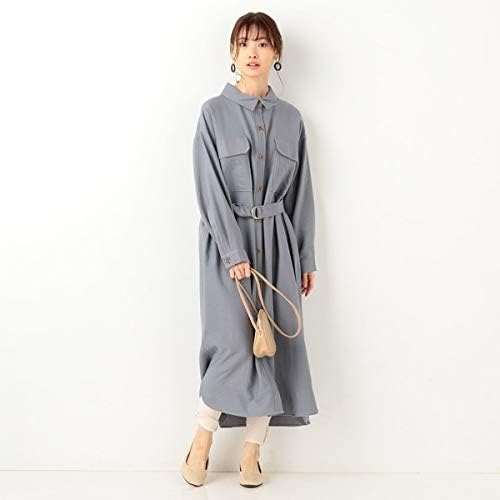 Amazon Co Jp アルシーヴ ベルト付ロングシャツワンピース Blue 02 服 ファッション小物